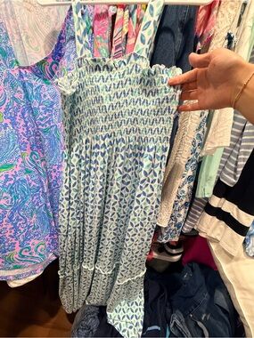 Duffield Lane Blue and White Printed Smocked Maxi Dress